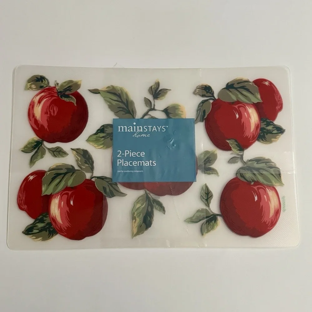 Vintage Apple Placemats Set of 2 Clear Plastic Y2K‎ Aesthetic Kitchen Decor